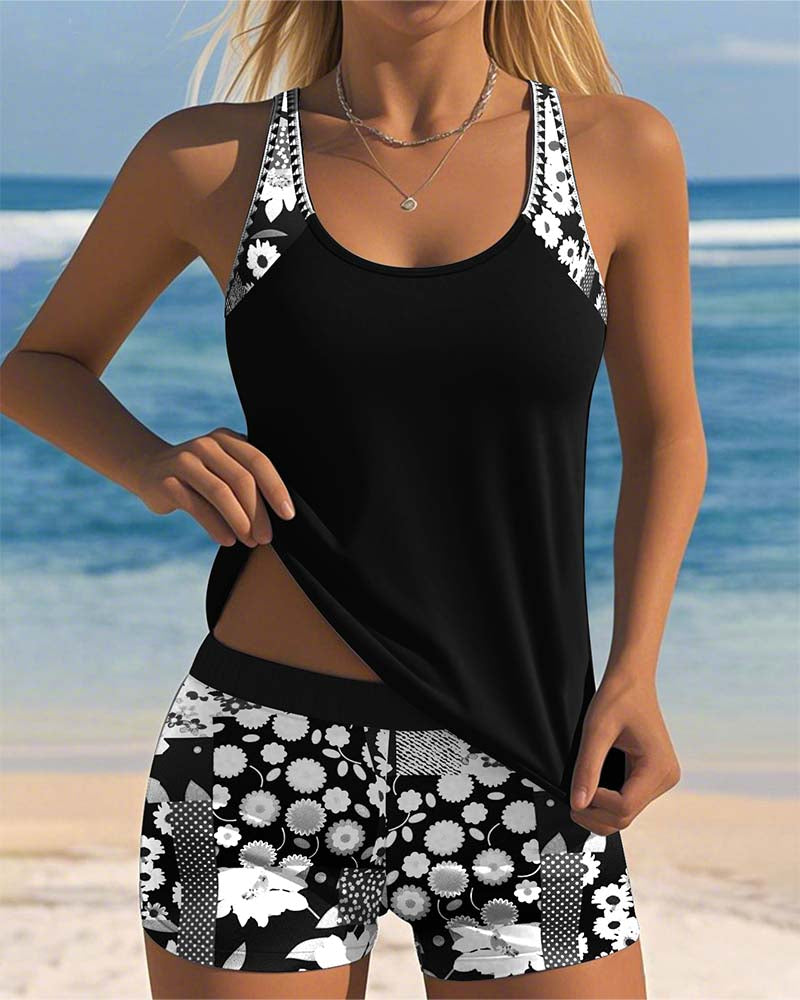Damen Zweiteiliger Badeanzug Bequeme Passform und Floraler Strandstil