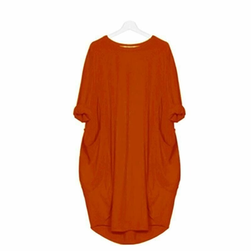 Women’s Oversized Midi Dress - Round Neck with Side Pockets