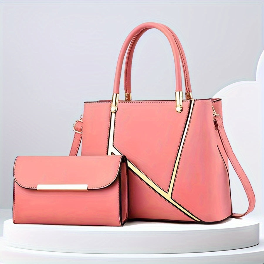Damen-2-teiliges Clutch- & Handtaschen-Set – Geometrisches Design