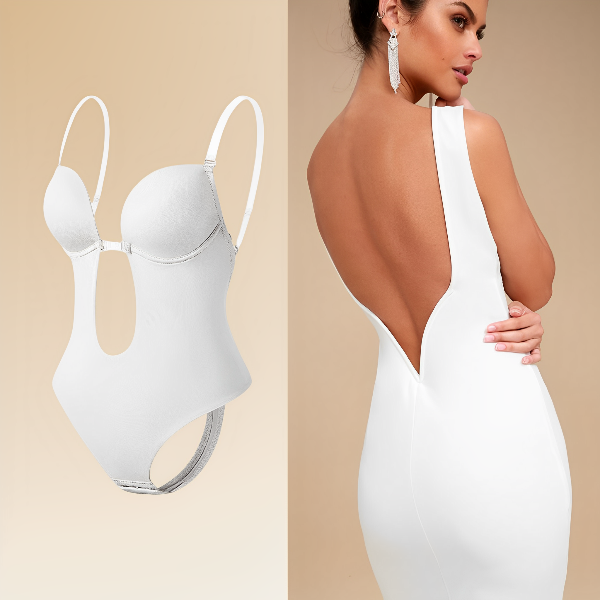 Women’s Bodysuit Bra - Backless with Adjustable Clear Strap