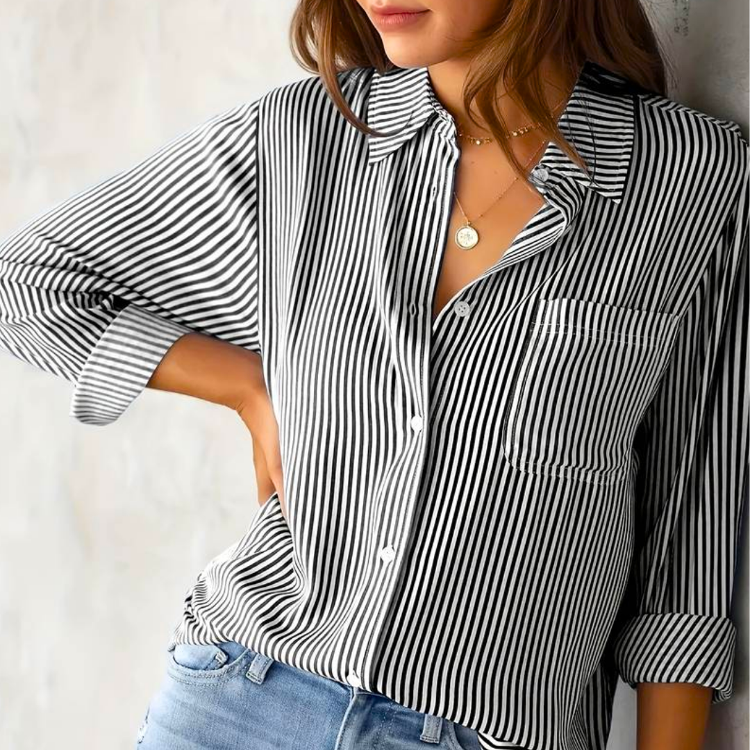 Women's Striped Blouse - Long-Sleeve & Button Down