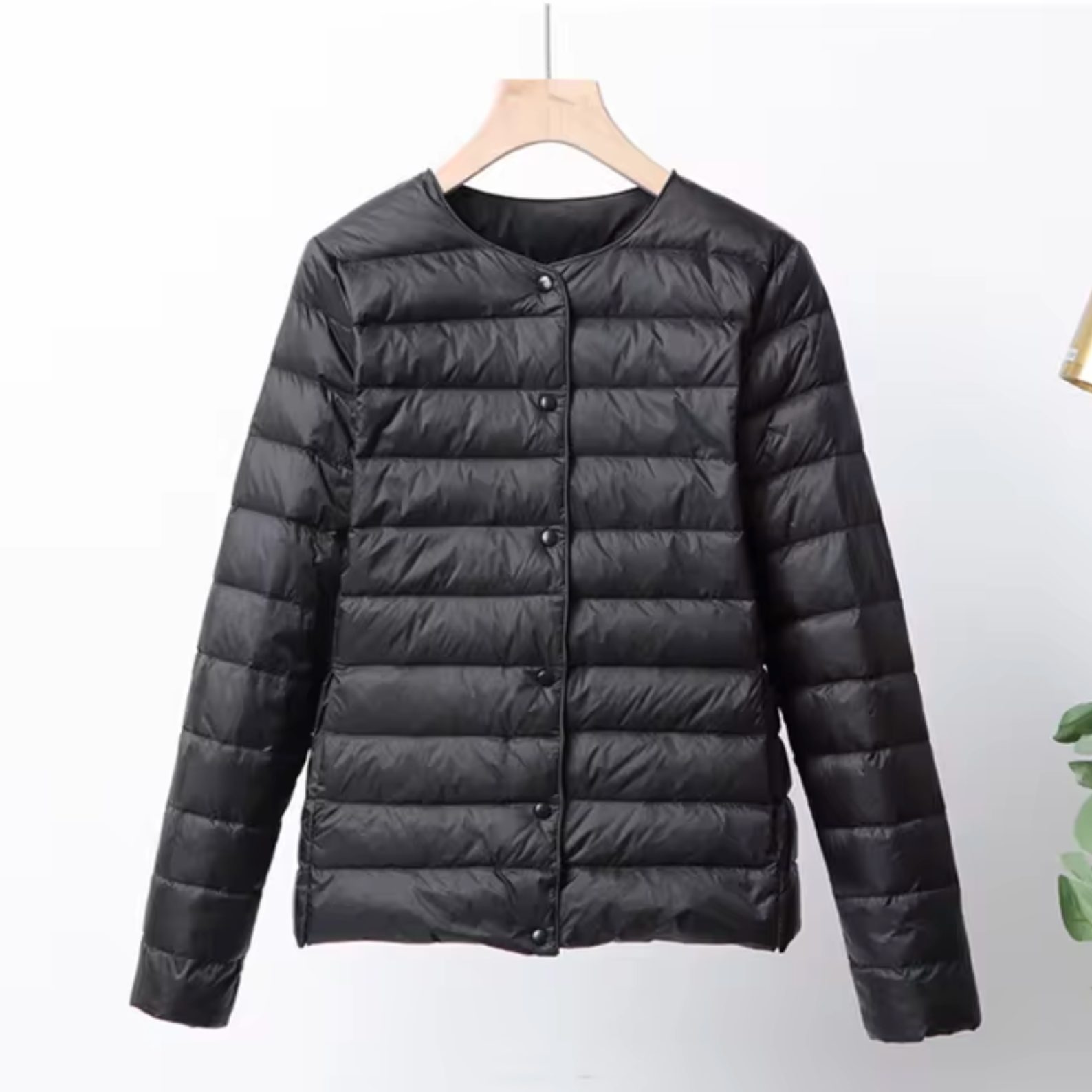 Women's Light Quilted Jacket - Crew Neck with Button Placket