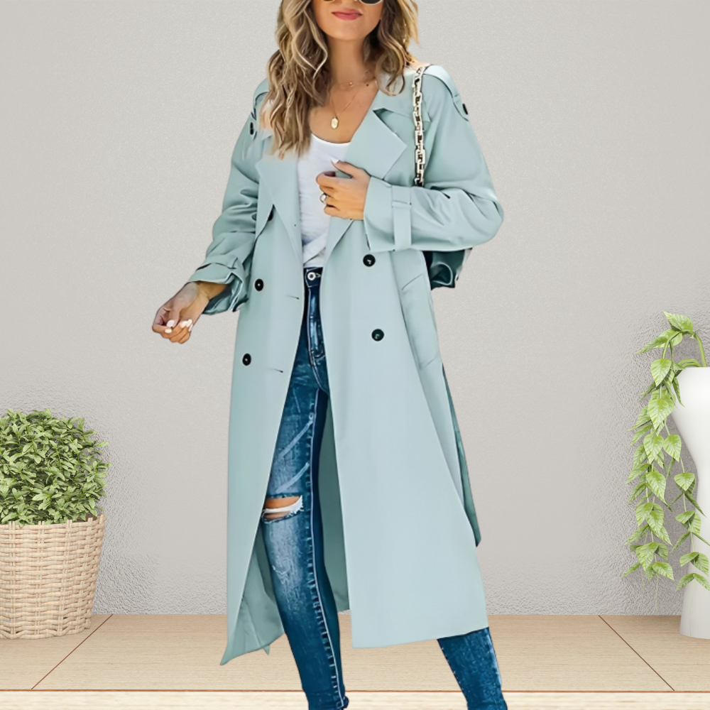 Damen Langer Trenchcoat - Zweireihiger Stil