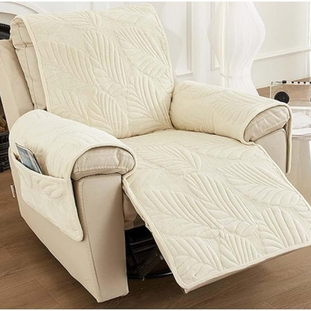 Leaf Pattern Recliner Cover - Anti-Slip with Storage Pockets