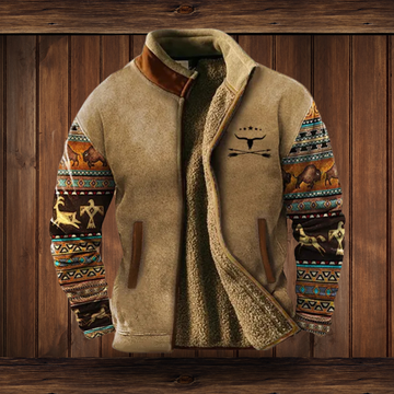 Men's Tribal Pattern Jacket - Soft Texture with Stand-up Collar