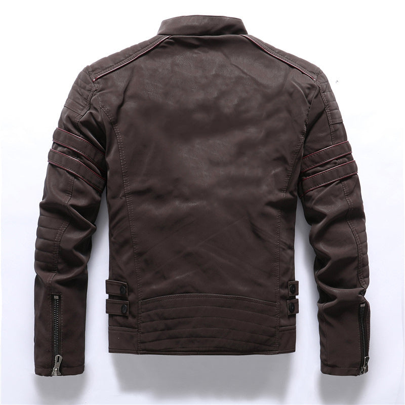 Men's Quilted Biker-Style Jacket - Zipper Pockets with Stand Collar