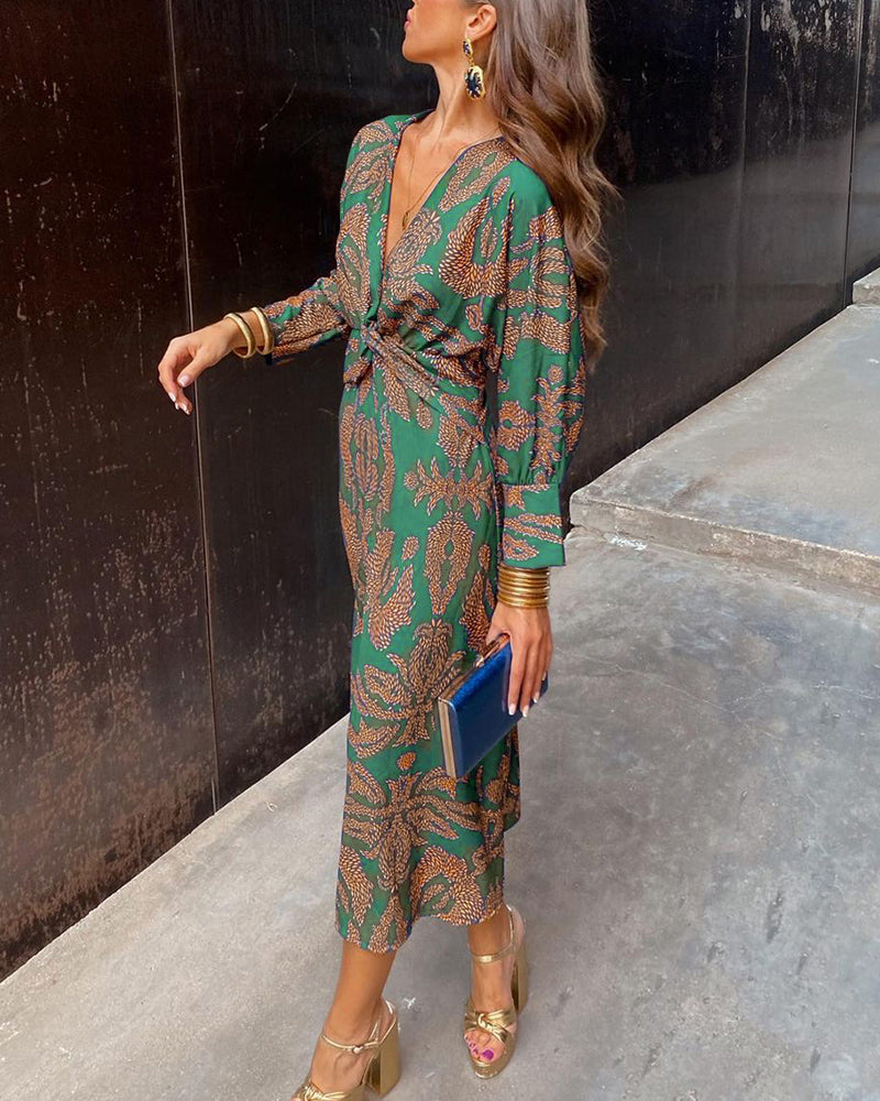 Damen Hochzeitsgast Kleid Ornament-Print und A-Linien Maxi Silhouette