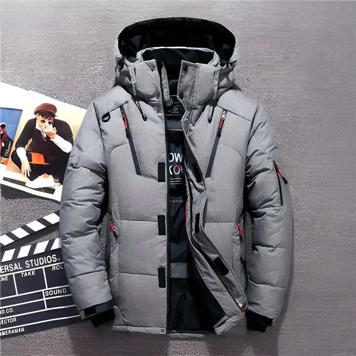 Men's Winter Quilted Jacket - Hood & Double Closure