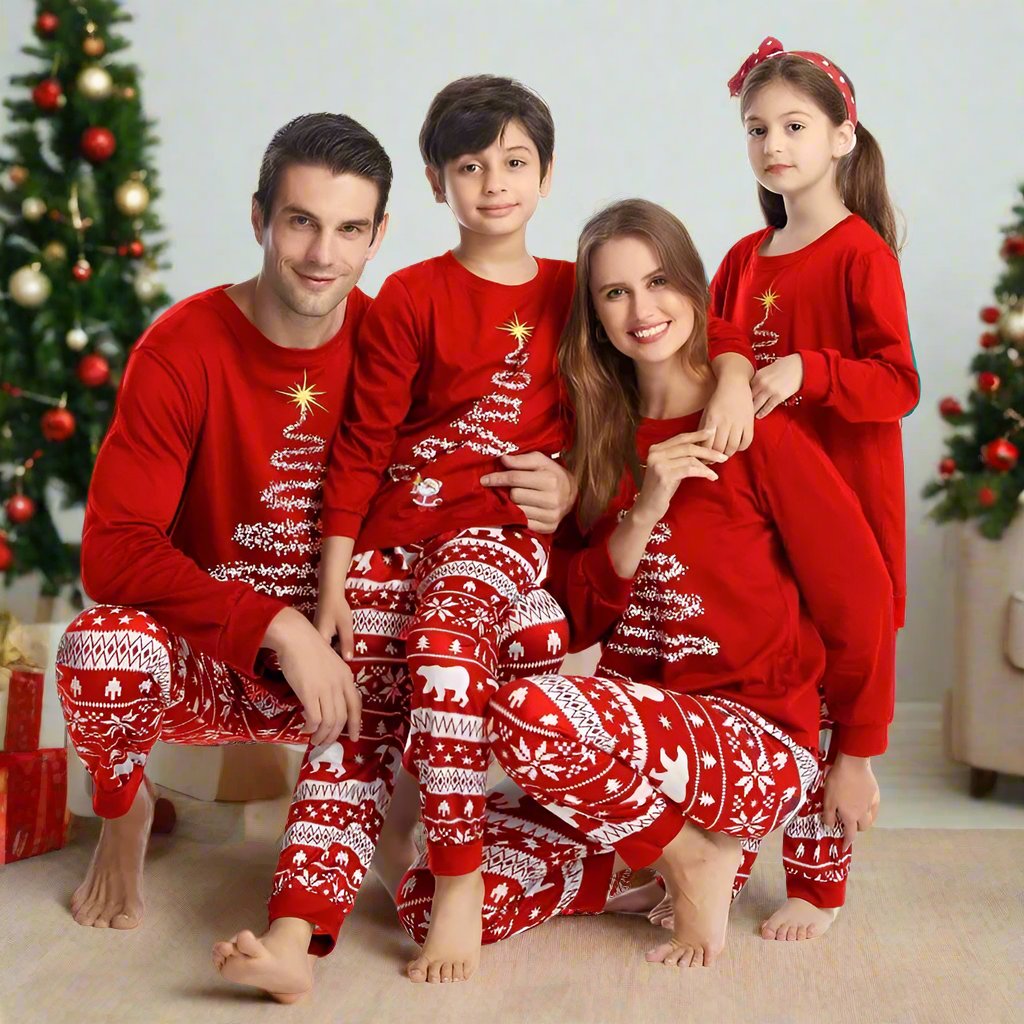 Unisex Familien Partnerlook Pyjama Set - Weihnachtsbaum Grafik