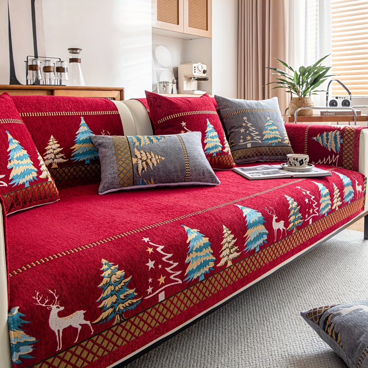 Funda de Sofá Manta Navideña Festiva – Protector de Sofá Antideslizante