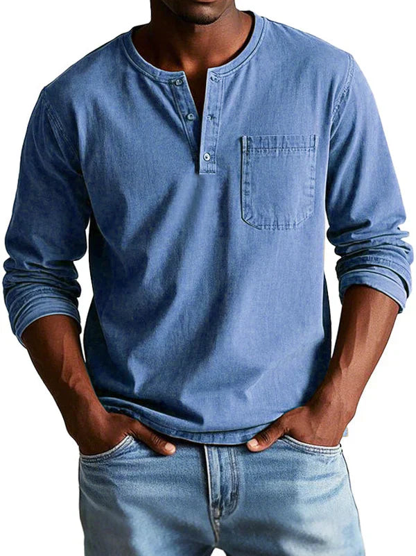 Herren Henley-Hemd - Langarm mit Knopfleiste