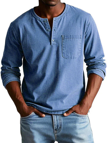 Herren Henley-Hemd - Langarm mit Knopfleiste