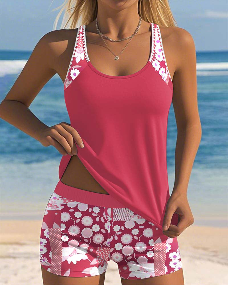 Damen Zweiteiliger Badeanzug Bequeme Passform und Floraler Strandstil