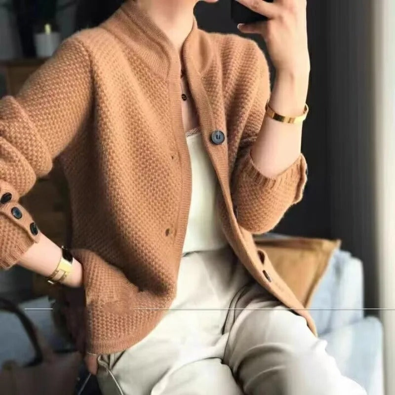 Damen Mock-Neck Cardigan - Knopfverschluss & Strickmuster