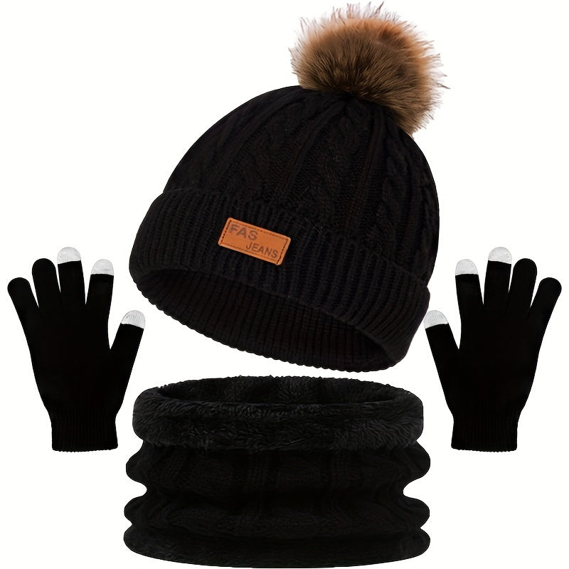 Women's 3-piece winter accessory set - cable knit hat, scarf & gloves