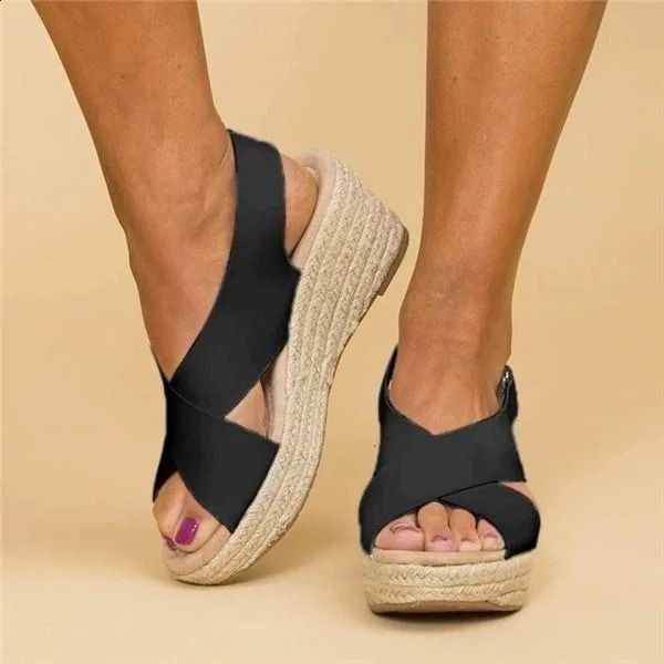Damen Keilsandaletten - Espadrille-Plattform mit elastischen Riemen