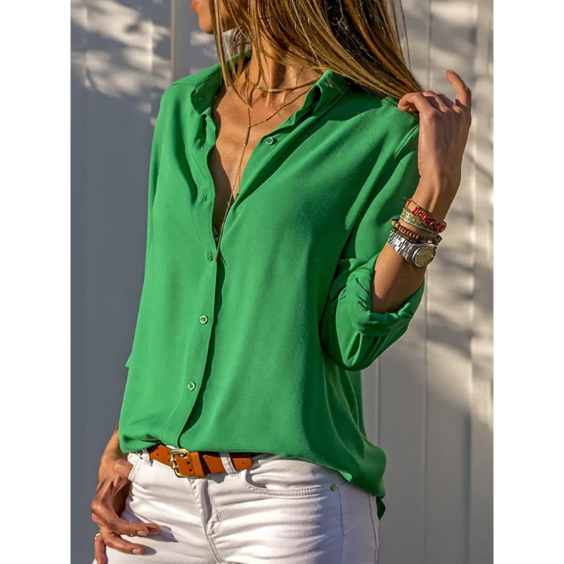Women's Lightweight Blouse - Relaxed Fit with Roll-Tab Sleeves