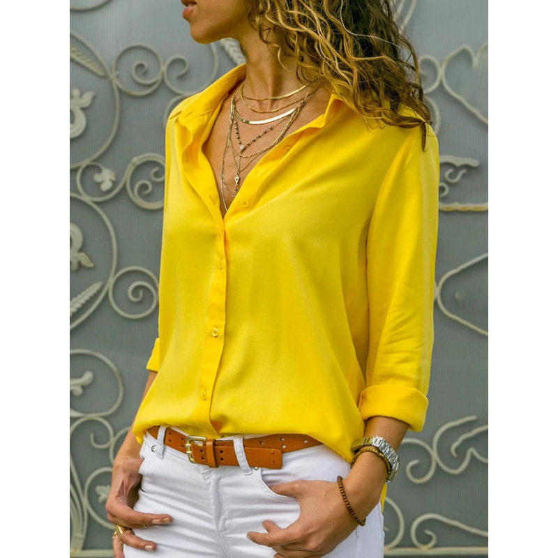 Women's Lightweight Blouse - Relaxed Fit with Roll-Tab Sleeves