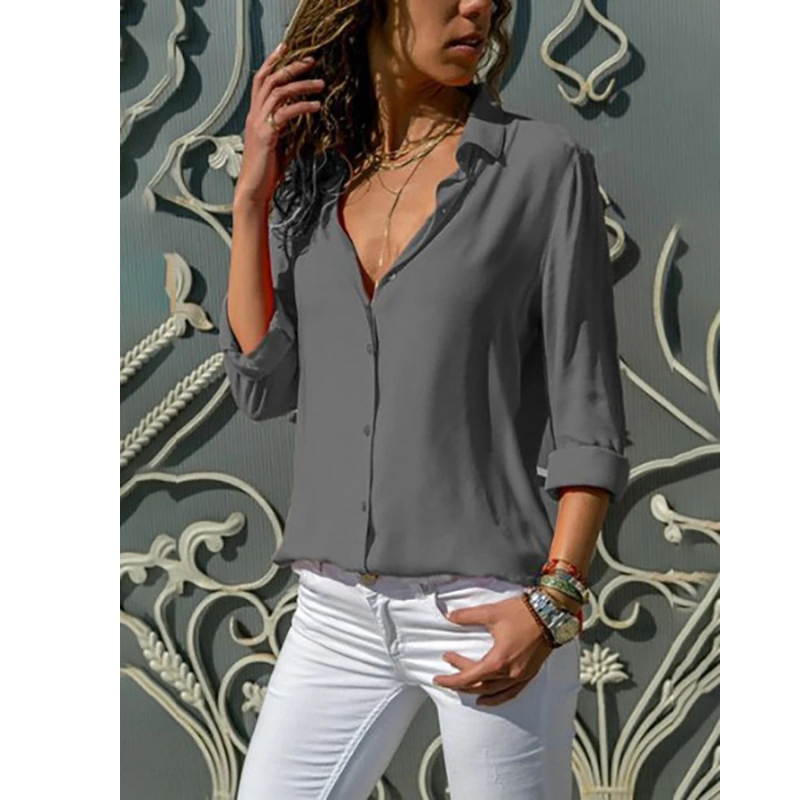 Women's Lightweight Blouse - Relaxed Fit with Roll-Tab Sleeves