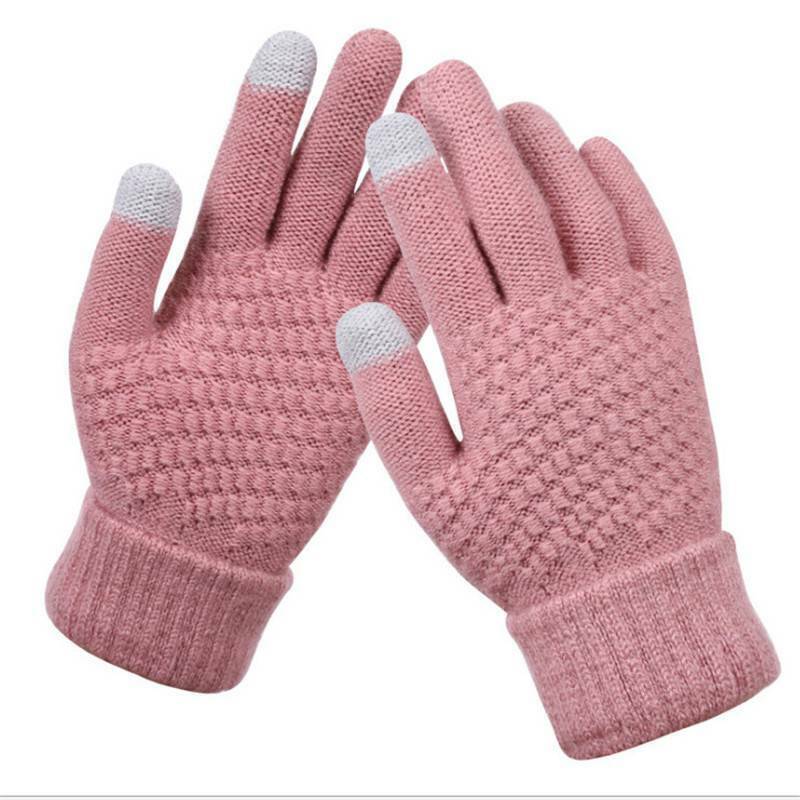Women's Knitted Touchscreen Winter Gloves - Ribbed Cuffs