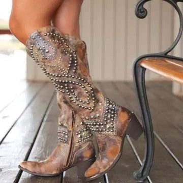 Damen Vintage Cowboystiefel - Stilvolles Nietendesign