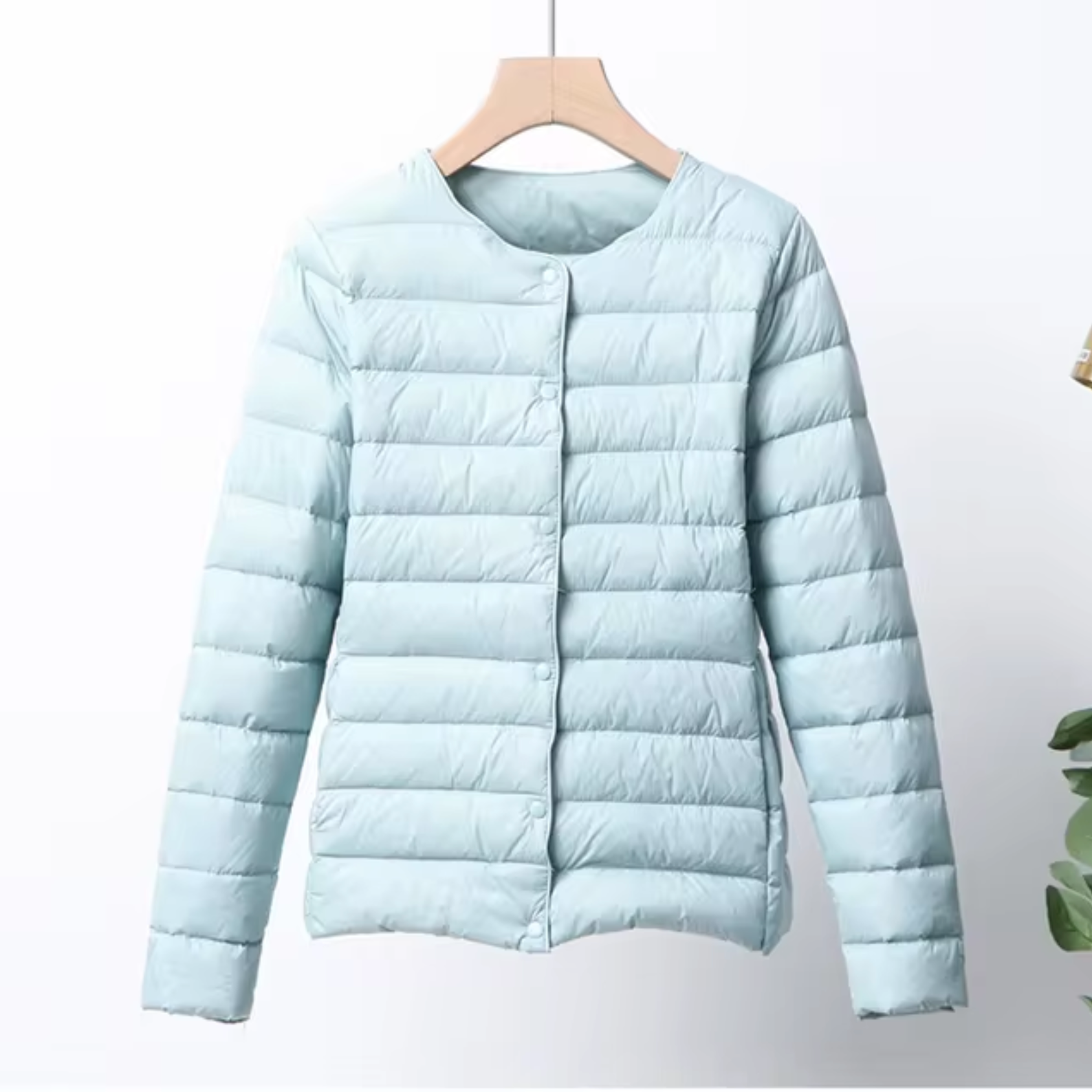 Women's Light Quilted Jacket - Crew Neck with Button Placket