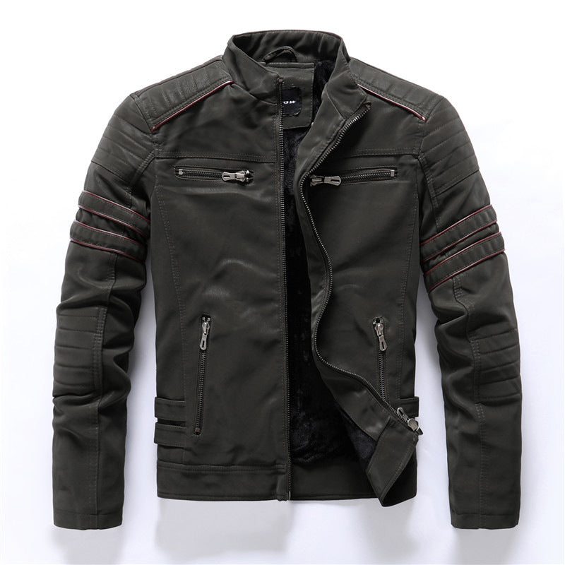 Chaqueta de estilo biker acolchada para hombre - Bolsillos con cremallera y cuello alto