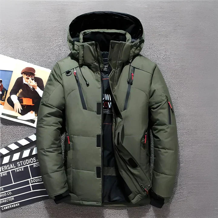 Men's Winter Quilted Jacket - Hood & Double Closure