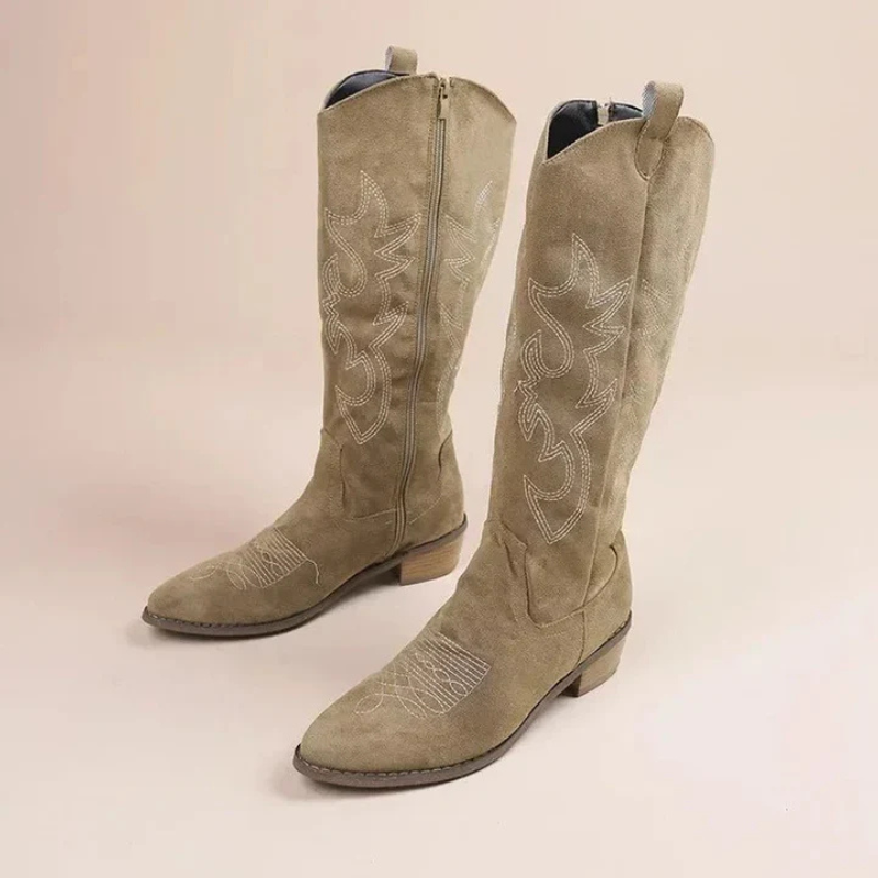 Stivali da cowboy da donna in pelle scamosciata – Stile ricamato