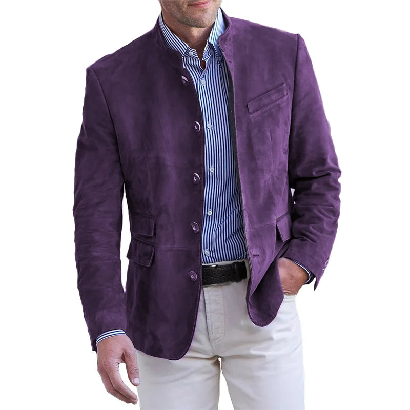 Herren Wildleder Blazer - Mandarin Kragen & Slim Fit