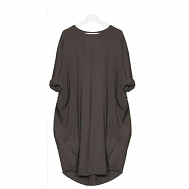 Women’s Oversized Midi Dress - Round Neck with Side Pockets