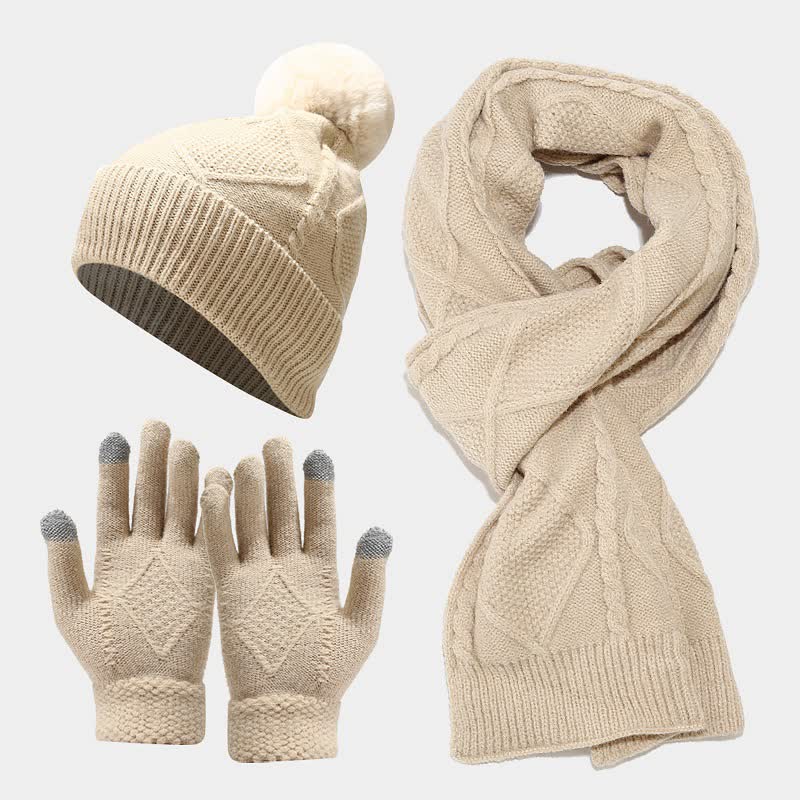 Damen 3-teiliges Strickaccessoire-Set - Mütze, Touchscreen-Handschuhe und Schal
