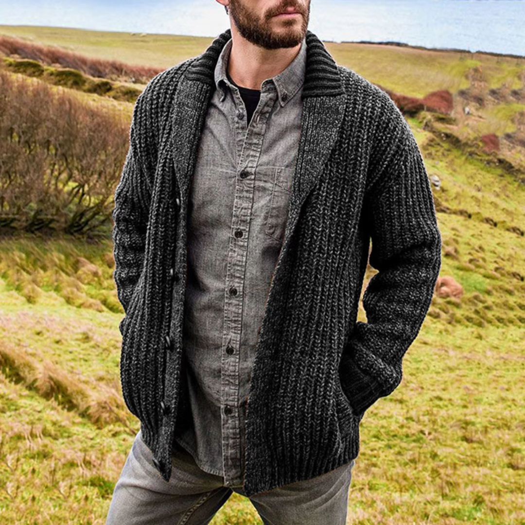 Herren-Strickcardigan – mit Knöpfen und Stehkragen