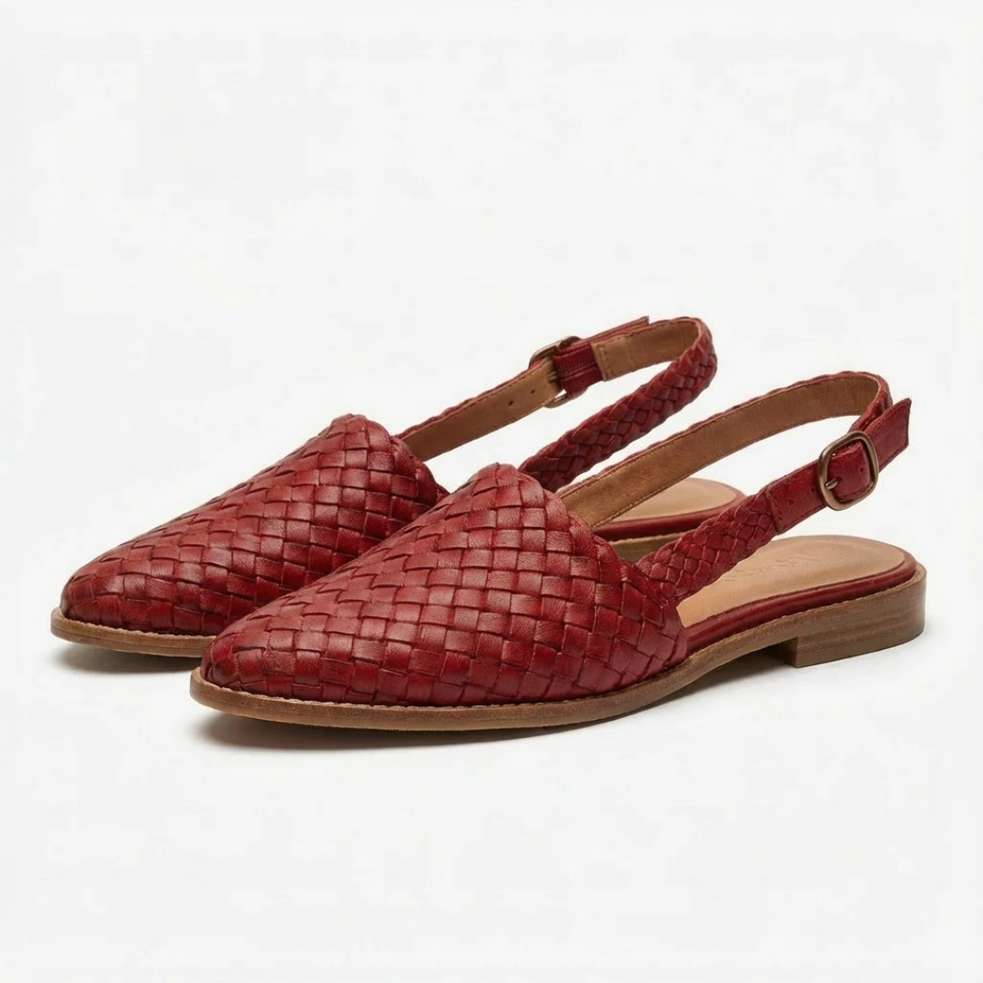 Geflochten Slingback Sandalen voor Dames Spitse Neus en Platte Zool