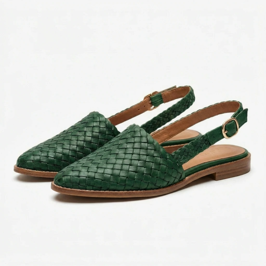 Geflochten Slingback Sandalen voor Dames Spitse Neus en Platte Zool