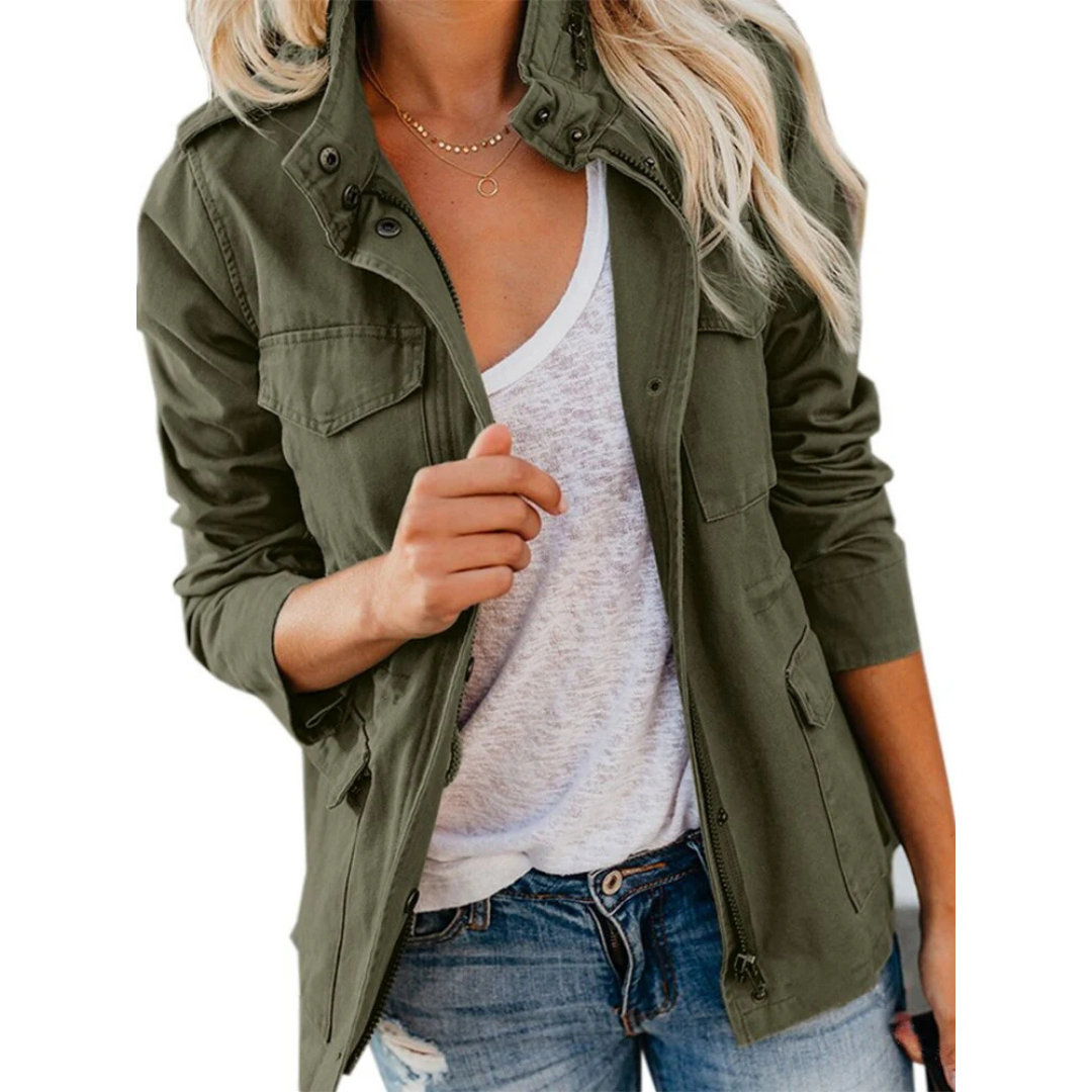 Damen Stehkragen Utility Jacke - Leicht mit Multi-Tasche