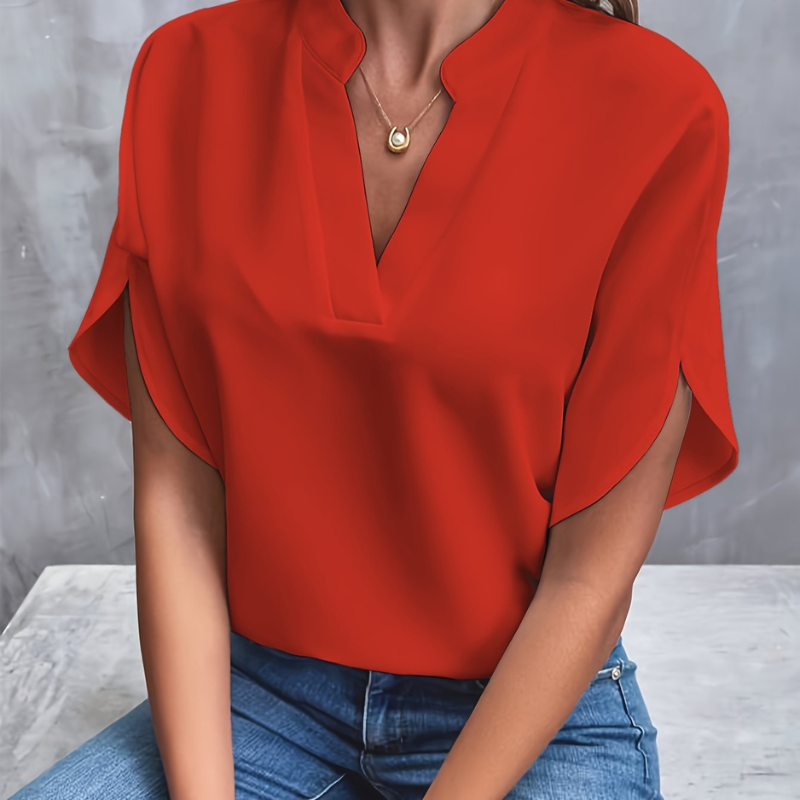 Women's Blouse - Petal Sleeves with V-Neckline