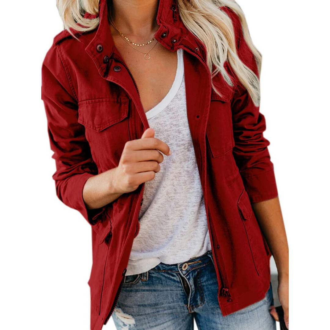 Damen Stehkragen Utility Jacke - Leicht mit Multi-Tasche