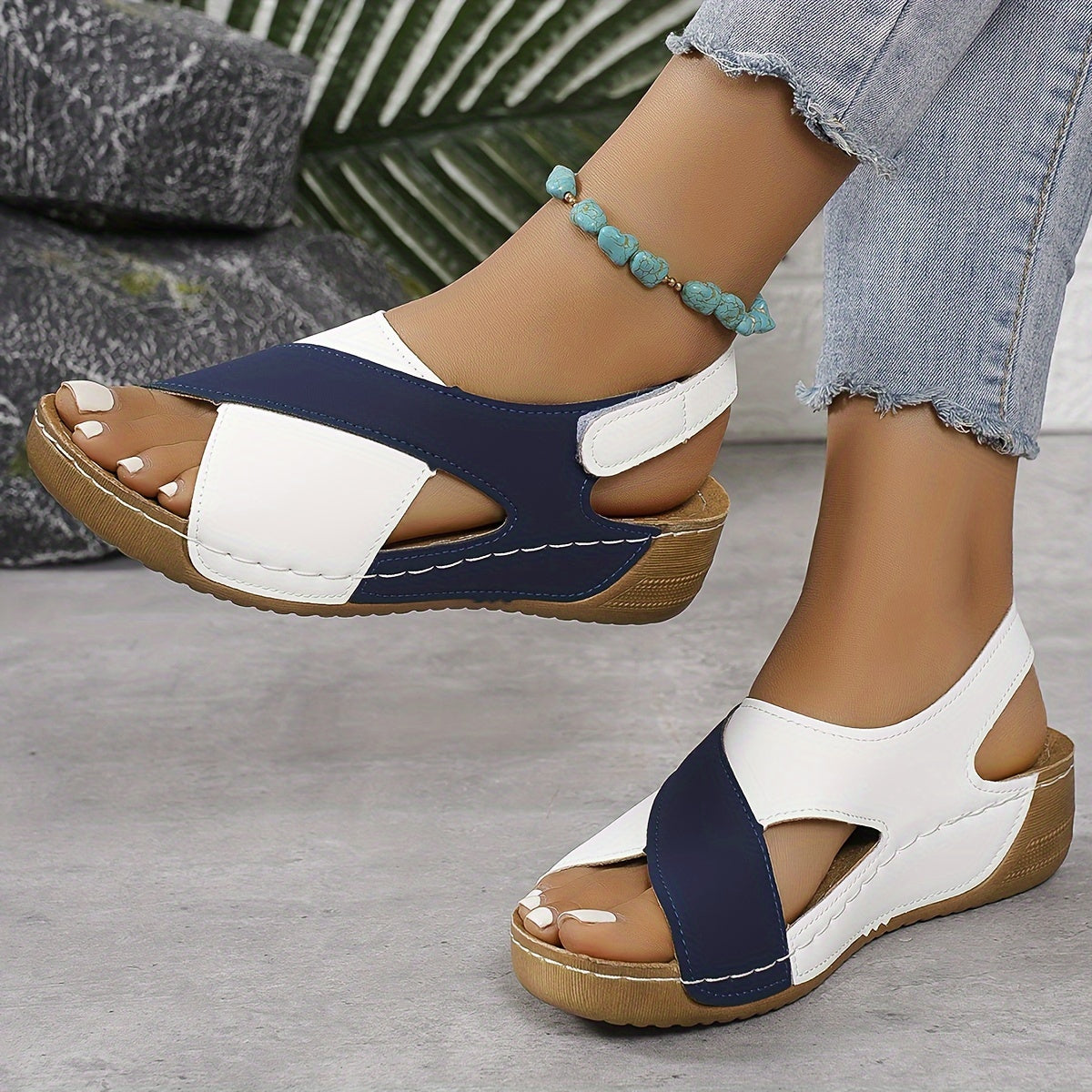 Women's wedge sandals - Open toe area with adjustable strap
