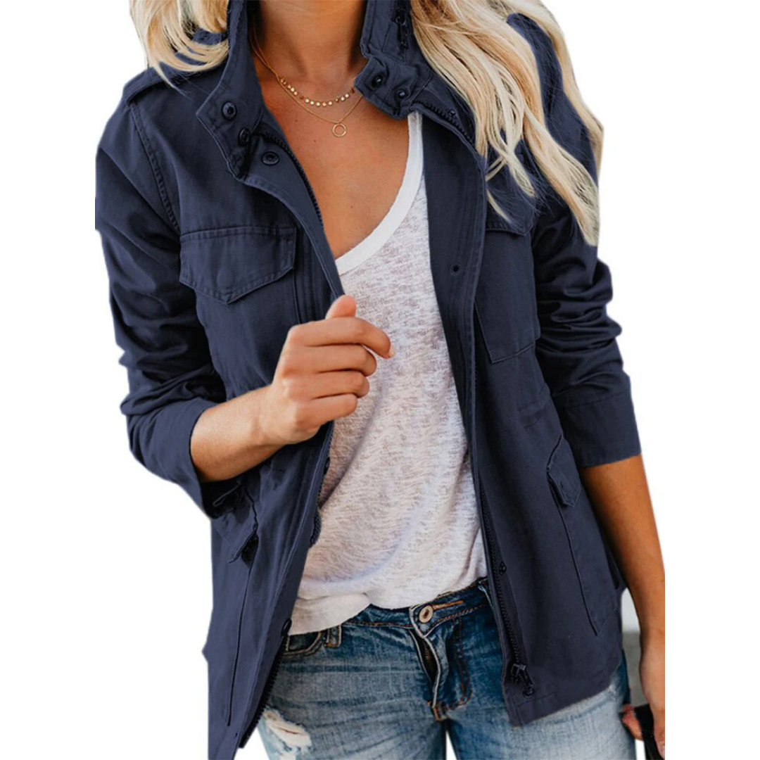 Damen Stehkragen Utility Jacke - Leicht mit Multi-Tasche