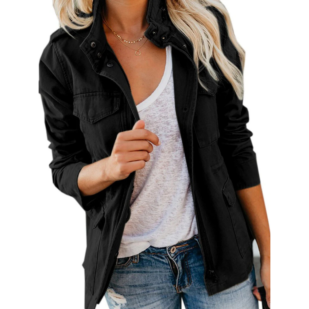 Damen Stehkragen Utility Jacke - Leicht mit Multi-Tasche