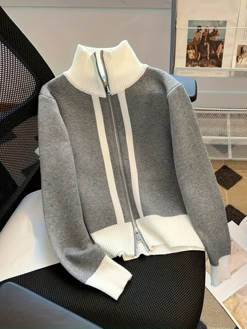 Stilvoller Zip-Cardigan mit Farbblock-Design für Damen | Serena