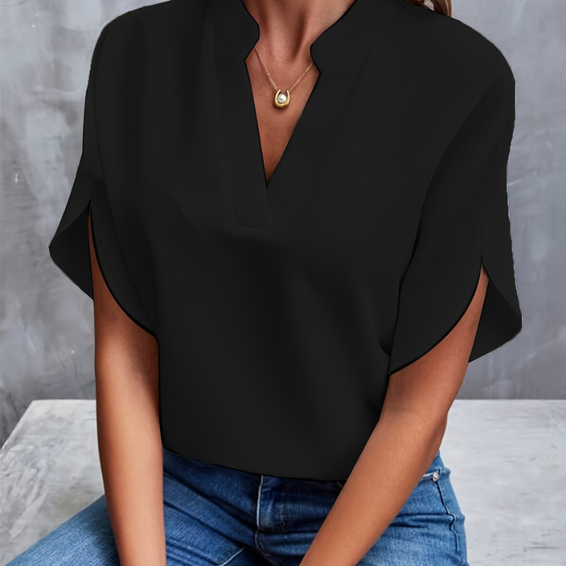 Women's Blouse - Petal Sleeves with V-Neckline