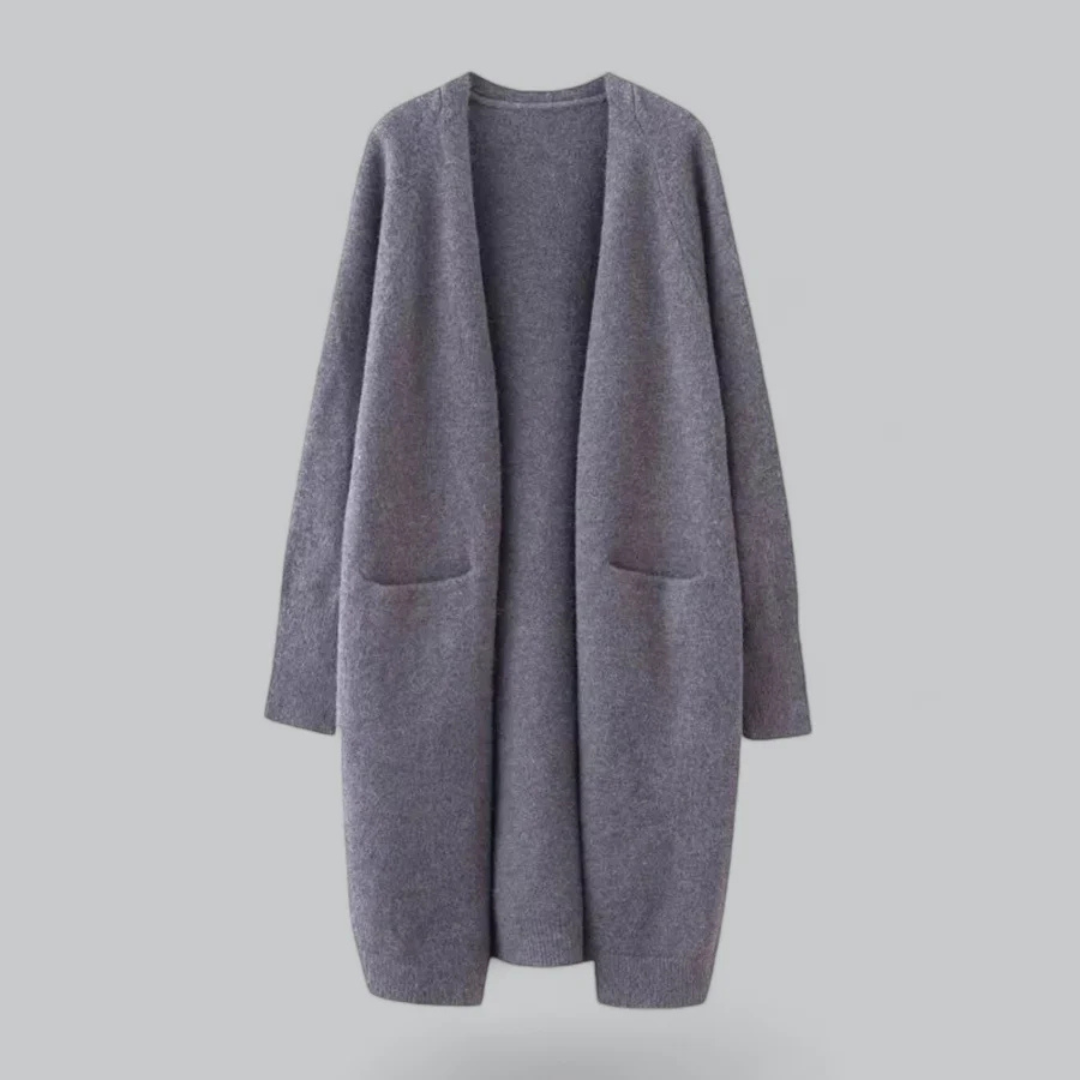 Chaqueta de punto casual abierta frontal para mujer | Larga