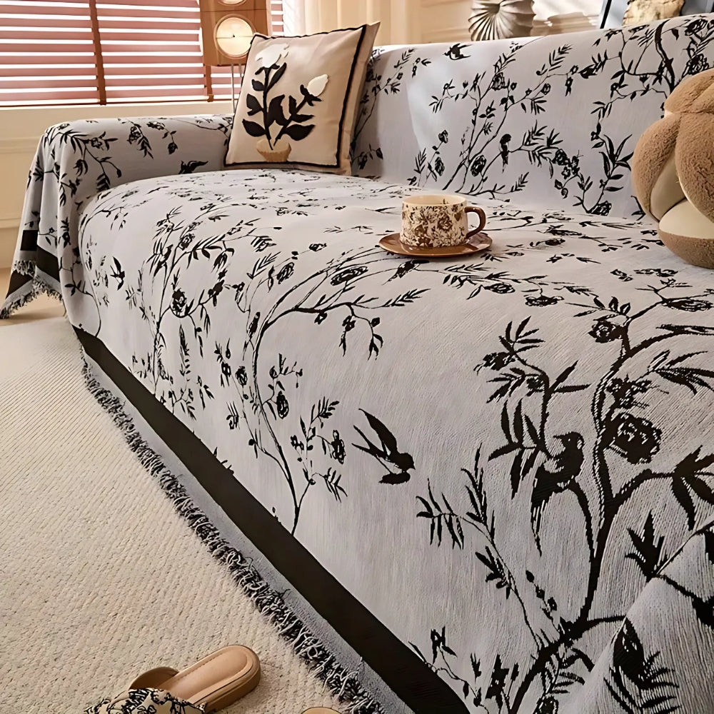 Bloemen-bankhoes – Antislip met franjes