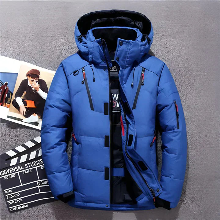 Men's Winter Quilted Jacket - Hood & Double Closure