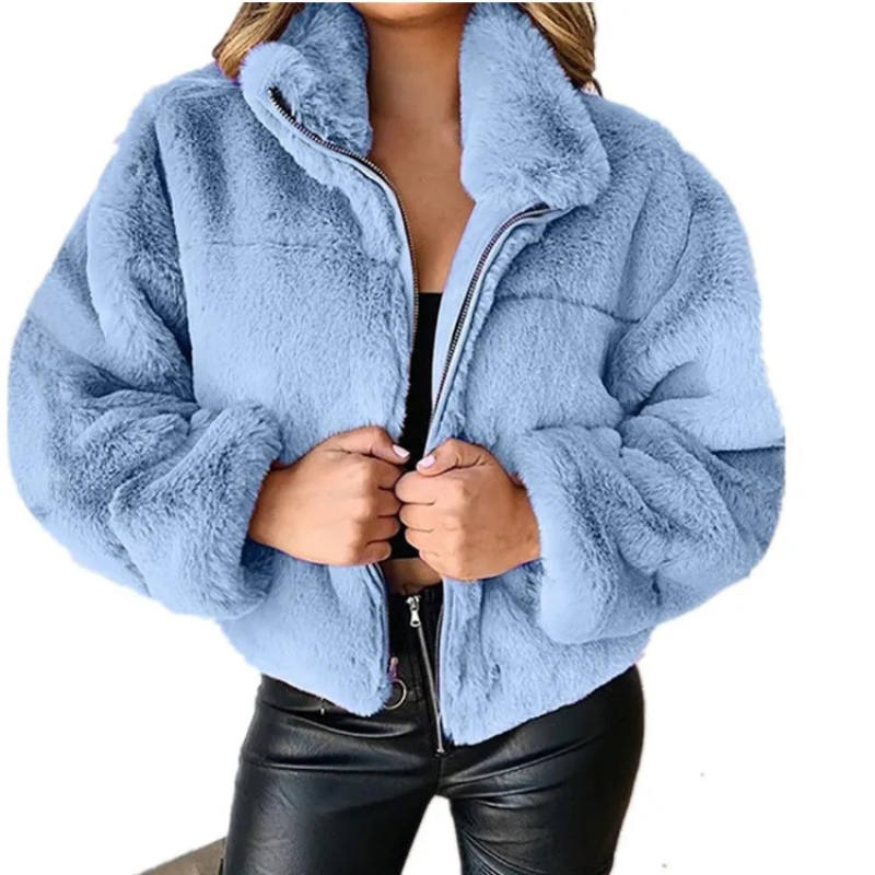 Stilvolle Teddy-Kurzjacke mit Reißverschluss und Kragen für Damen | Isabelle