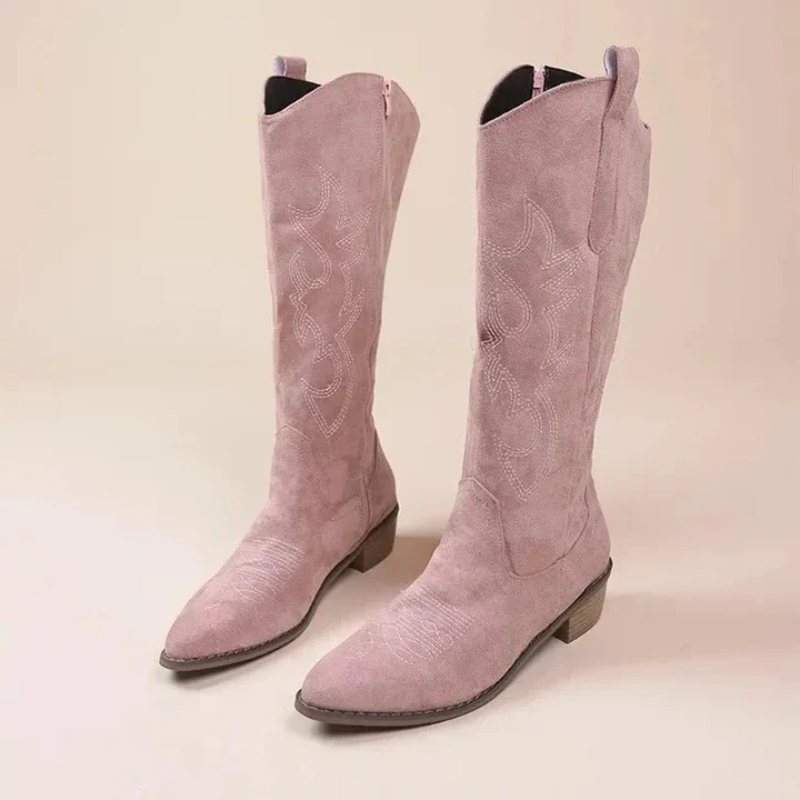 Stivali da cowboy da donna in pelle scamosciata – Stile ricamato