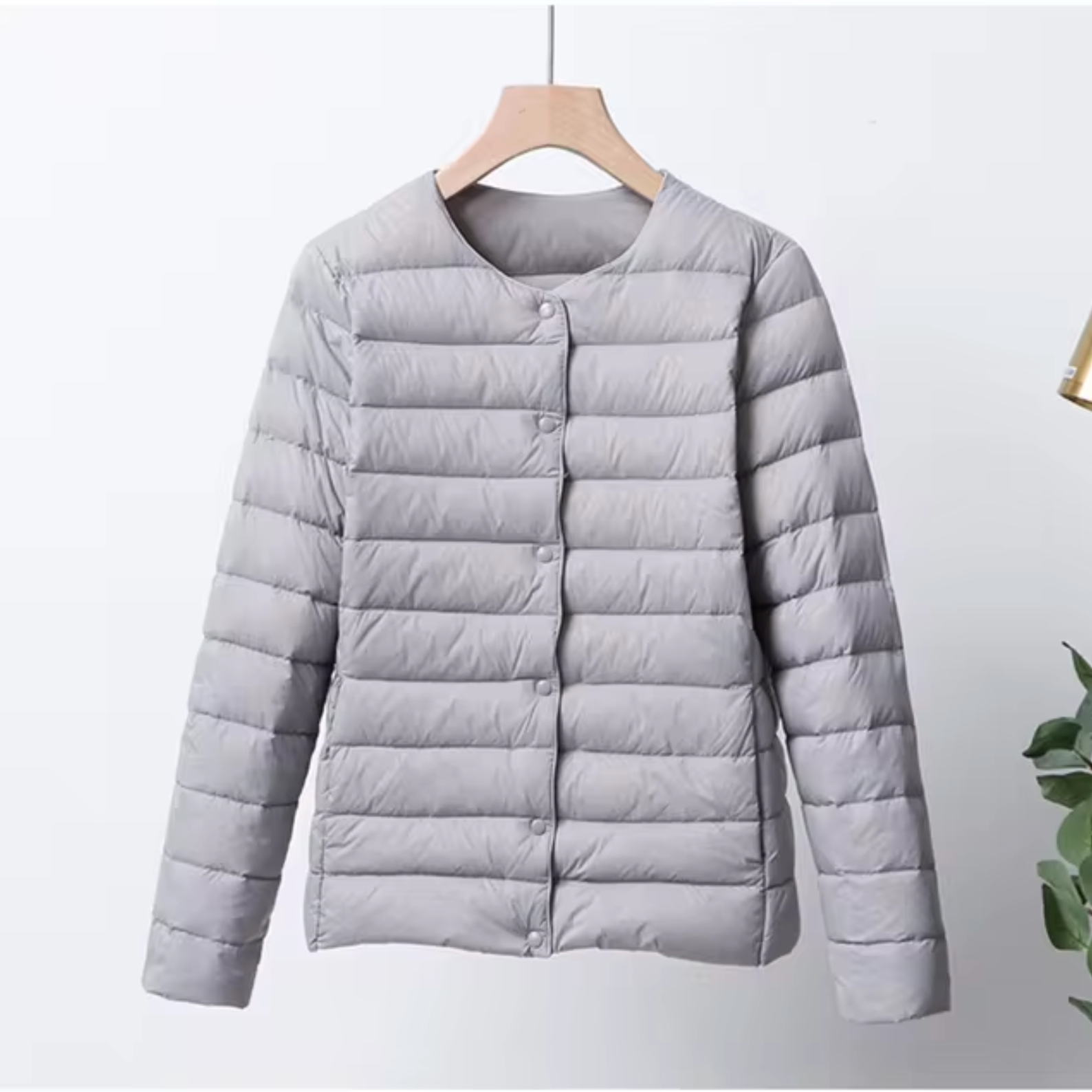 Women's Light Quilted Jacket - Crew Neck with Button Placket