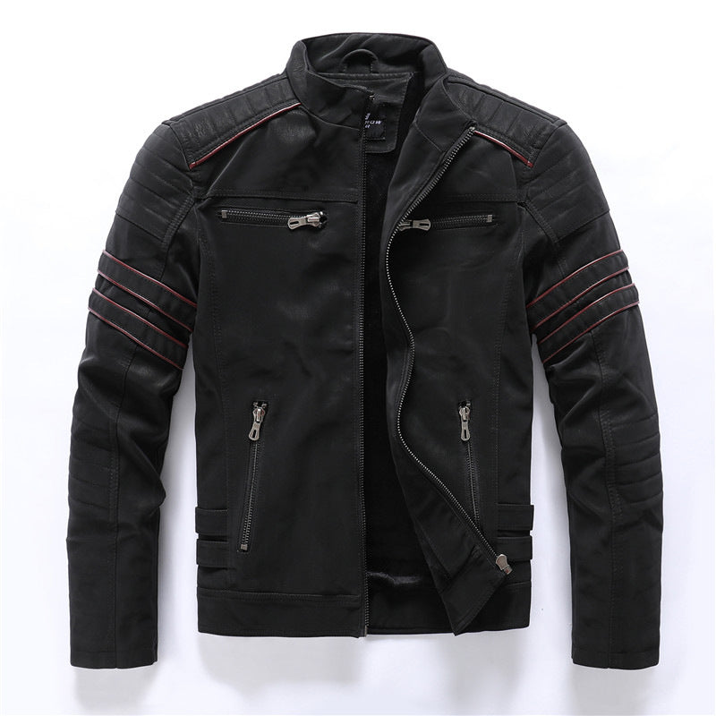 Men's Quilted Biker-Style Jacket - Zipper Pockets with Stand Collar